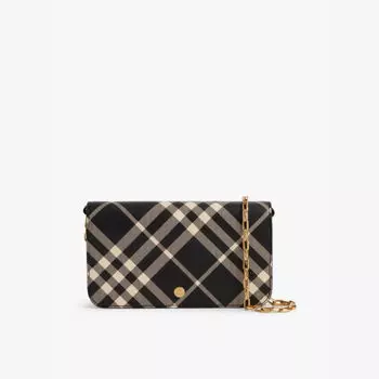 Кошелек на цепочке для проверки, складной, из ткани с покрытием Burberry, черный