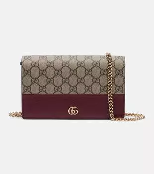 Кошелек на цепочке GG Marmont Petite из кожи Gucci, Rosso Ancor/B.Ebony