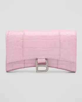 Кошелек на цепочке с тиснением под крокодила Hourglass Balenciaga, цвет 6904 Powder Pink