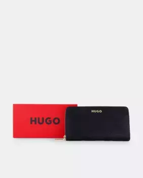Кошелек на молнии из сверхмягкой экокожи Hugo, черный