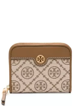 Кошелек на молнии с декором Double T Tory Burch, коричневый