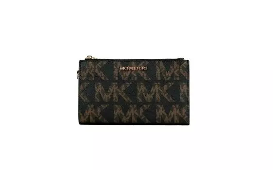 Кошелек на запястье из ПВХ Jet Set Black Multi Graphic Logo с большим двойным замком-молнией Michael Kors