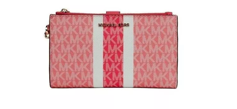 Кошелек на запястье из ПВХ Jet Set Grapefruit Multi Striped Large Double Zip Michael Kors