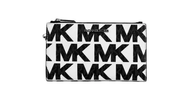 Кошелек на запястье Jet Set Optic White Graphic Logo из ПВХ с большим двойным замком-молнией Michael Kors