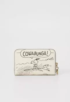 Кошелек PEANUTS NEWSPAPER PRINT SMALL ZIP AROUND CARD CASE COACH, кремовый