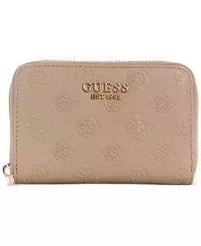 Кошелек Phoebe Logo Zip Around с молнией по периметру GUESS, коричневый/бежевый