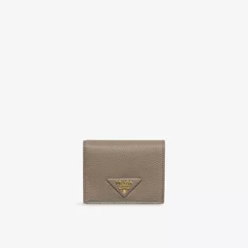 Кошелек Prada кожаный с логотипом, серый