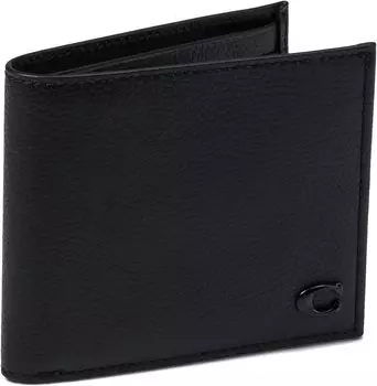 Кошелек Refined Double Bill in Pebble Leather w/ Sculpted C Hardware Branding COACH, черный