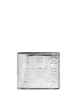 Кошелек с эффектом металлик и тисненой монограммой Philipp Plein, серебяный