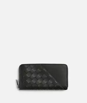 Кошелек с диагональной молнией Intrecciato Bottega Veneta, темно-зеленый