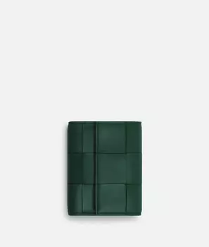 кошелек с тройным сложением на молнии Bottega Veneta, изумрудно-зеленый