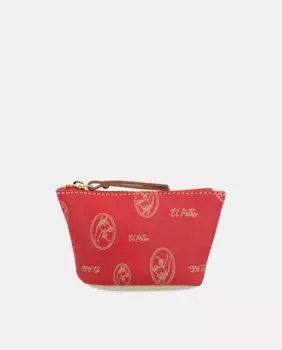 Кошелек с внутренним брелоком из воловьей кожи и канвы под кожу El Potro, красный