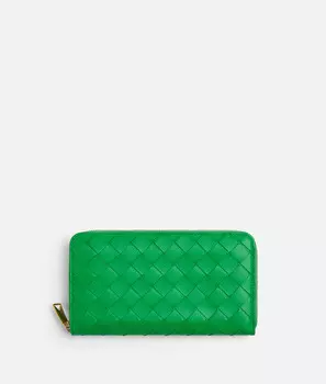 Кошелек с застежкой-молнией Intrecciato Bottega Veneta, зеленый