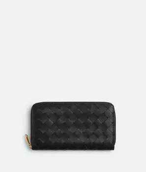 Кошелек с застежкой-молнией Intrecciato Bottega Veneta, черный
