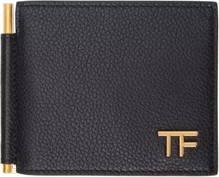 Кошелек с зажимом для денег из зернистой кожи TOM FORD, черный