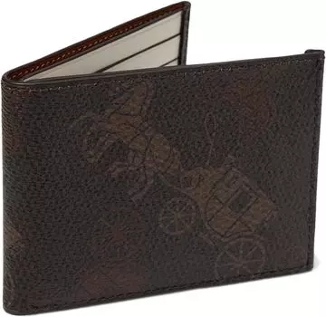 Кошелек Slim Billfold in Large Horse and Carriage Coated Canvas COACH, цвет Truffle/Burnished Amber