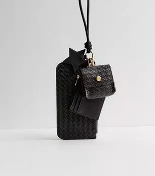 Кошелек Trio черного цвета с плетеным ремешком на запястье New Look, черный