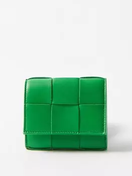 Кошелек тройного сложения cassette из кожи intrecciato Bottega Veneta, зеленый
