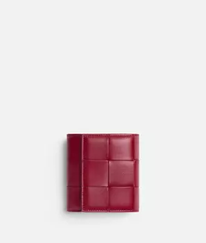 кошелек тройного сложения с кошельком-оригами для монет Bottega Veneta, персиковый/темно-красный