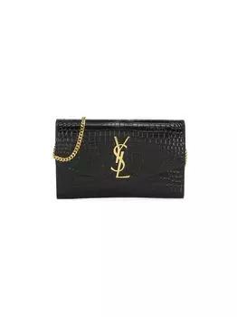 Кошелек Uptown на цепочке из блестящей кожи с тиснением под крокодила Saint Laurent