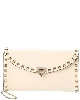 Кошелек Valentino Rockstud из зернистой кожи на цепочке, белый