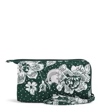 Кошелек Vera Bradley Cotton Collegiate Front Zip With Rfid Protection, темно-зеленый/белый