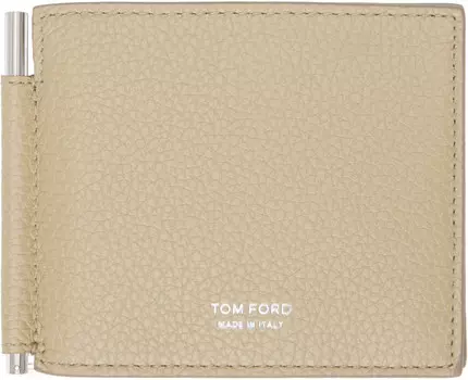 Кошелек-зажим для денег из бежевой зернистой кожи TOM FORD