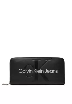 Кошелек женский Calvin Klein Jeans на молнии с логотипом бренда, черный