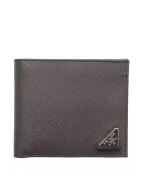 Кошелёк из сафьяновой кожи с монетницей Prada, серый