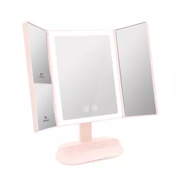 Косметическое зеркало с подсветкой 3 цвета света увеличение Emke, розовый