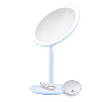 Косметическое зеркало с подсветкой и съемной присоской светло-голубое 20 см Emke, синий