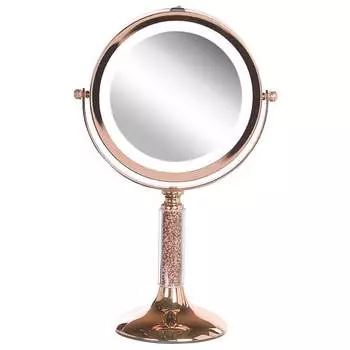 Косметическое зеркало со светодиодной подсветкой 18 см, розовое золото BAIXAS, Beliani, розовый