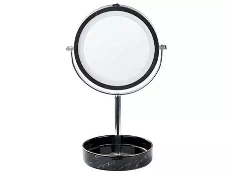 Косметическое зеркало со светодиодной подсветкой 26 см, серебро с черным SAVOIE, Beliani, черный