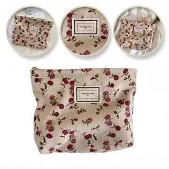 Косметичка однокамерная ECARLA с красными цветами 25x5x18см Cream KS117