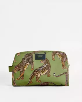 Косметичка размера XXL с ручкой и леопардовым принтом в зеленом и коричневом цветах Wouf, хаки