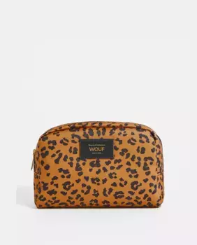 Косметичка среднего размера с внутренним карманом с анималистичным принтом Wouf, коричневый