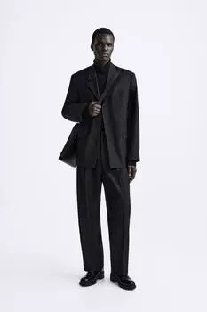 Костный пиджак из полушерсти ZARA, черный