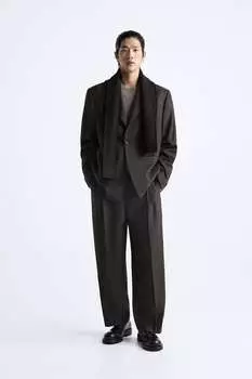 Костный пиджак из полушерсти ZARA, коричневый