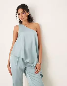 Костюм ASOS DESIGN с драпировкой на одно плечо светло-голубого цвета