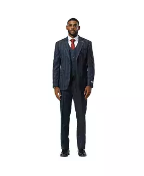 Костюм Big & Tall Glen Plaid Hybrid-Fit из 3 предметов: пиджак, жилет и брюки с отворотами Stacy Adams, синий