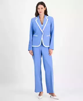 Костюм брючный с контрастными манжетами, размеры Regular и Petite Le Suit, синий