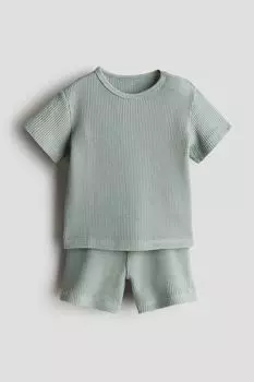 Костюм-Двойка из хлопка с вафельной структурой H&M, зеленый