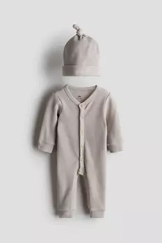 Костюм-Двойка из хлопка с вафельной структурой. H&M, бежевый