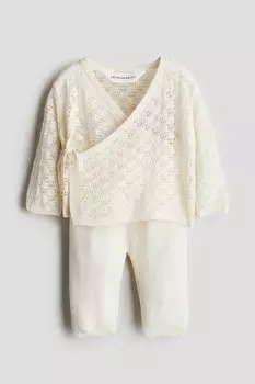 Костюм-Двойка с кардиганом и брюками из смесового шелка H&M, бежевый