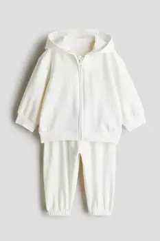 Костюм двойка с курткой худи и спортивными брюками H&M, белый