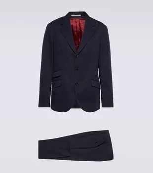 Костюм из габардина из хлопка и кашемира Brunello Cucinelli, синий