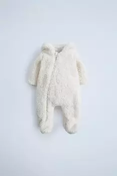 Костюм из искусственной овчины с капюшоном ZARA, экрю
