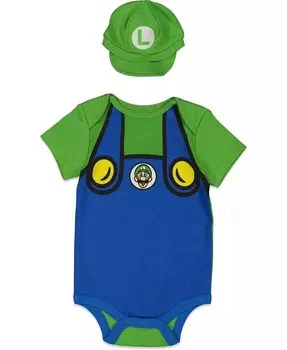 Костюм Луиджи «СУПЕР МАРИО» для маленьких мальчиков, боди с короткими рукавами и шапка для малышей и малышей Super Mario, зеленый