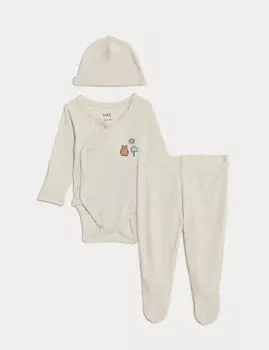 Костюм медведя из 3 предметов из чистого хлопка (от 7 фунтов до 1 года) Marks & Spencer