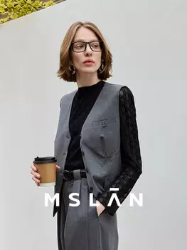 Костюм Mslan без рукавов с V-образным вырезом и коротким жилетом для женщин, сажа